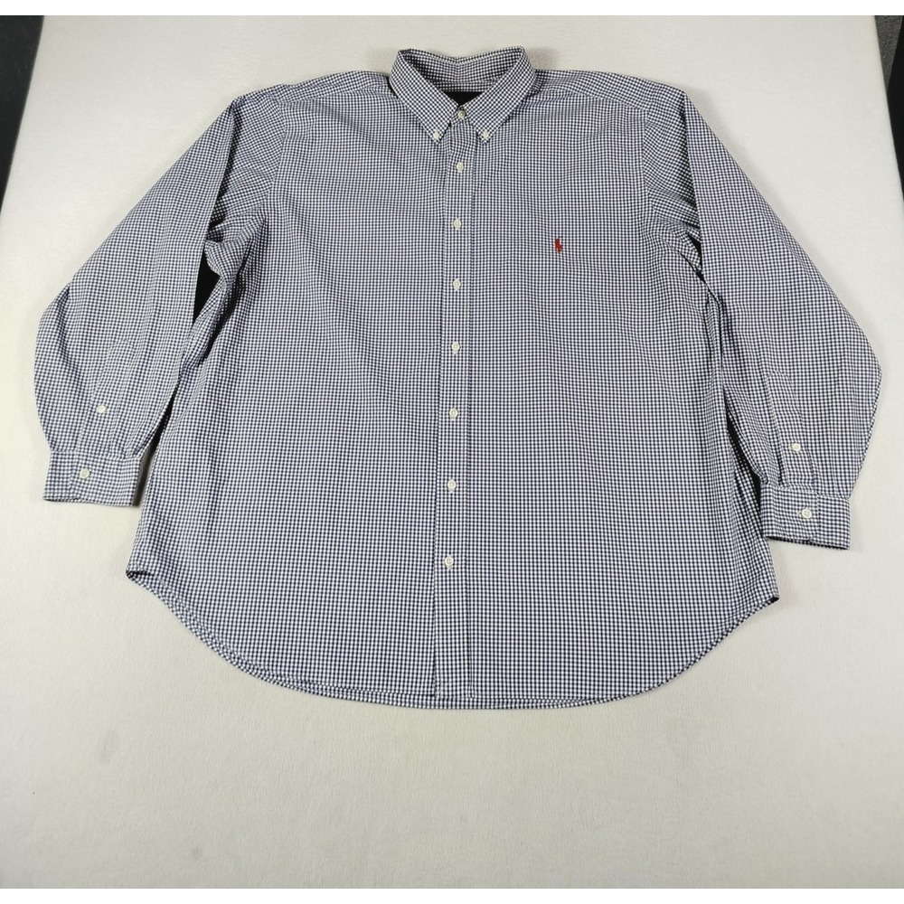 Ralph Lauren Shirt Mens Big 2X Blue Gingham Check Button‎ Down Corpcore Office